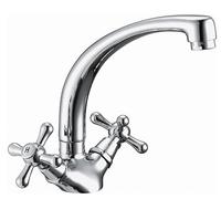Schläfer 3460412 | Rubinetto Retrò con Due Manopole per Lavello Cucina, Bocca Girevole Alta, Gruppo Monoforo in Stile Antico, Finitura Cromo e Argento