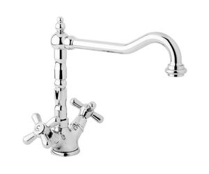 Schläfer 35404001 | Rubinetto da Cucina per Lavello, Lavatoio Lavanderia con 2 Manopole Antico, Canna Alta Girevole Universale - Rubinetto manopole Vintage, Rubinetto Stile Retrò Cromo