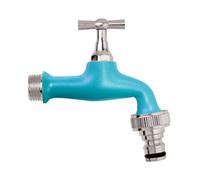 Schläfer 435220 | Rubinetto Giardino da Esterno 1/2" x 3/4", con Girello Portagomma a Innesto Rapido, Attacco Muro 1/2", Colore Turchese Opaco