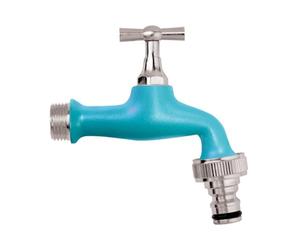Schläfer 435220 | Rubinetto Giardino da Esterno 1/2" x 3/4", con Girello Portagomma a Innesto Rapido, Attacco Muro 1/2", Colore Turchese Opaco