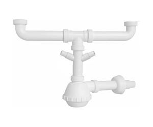 Schläfer 4395322 | Sifone Salvaspazio Universale a Fiasco per Lavelli 1"1/2 con Doppio Attacco Lavastoviglie, Uscita Diam. 40mm x L. 250 mm, Scarico Ispezionabile, Bianco.
