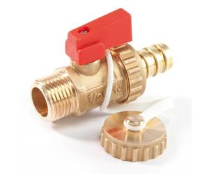 Schläfer 704410 | Rubinetto a Sfera per Scarico Caldaia ITAP 1/2" con Portagomma e Tappo, Valvola a Sfera Filetto Maschio 1/2" (DN15) in Ottone Giallo, Leva in Nylon