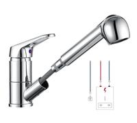 Schläfer - Miscelatore Lavello Cucina con Doccia Estraibile Bassa Pressione 5008014 per Boiler, Rubinetto in Ottone Serie Como Bocca Bassa Girevole 360° Professionale Cromo, adatto a Camper e Roulotte