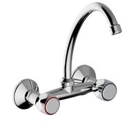 Rubinetto Cucina a Muro/Parete Lavello Manopole Tonde, Canna Alta a J Cromato