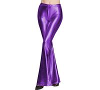 Schlag Leggings da donna a gamba larga Palazzo, pantaloni lunghi con glitter elasticizzati, leggings metallici lucidi, per feste, discoteche, bobine, yoga, look bagnato