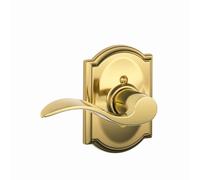 SCHLAGE Accent Lever with Camelot Trim Non-Turning Lock in Bright Brass - Left Handed