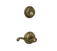 SCHLAGE FB50 V FLA 609 - Catenaccio monocilindrico e leva flair con chiave, ottone anticato