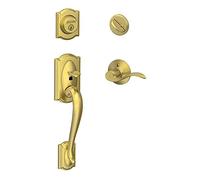 SCHLAGE Shlage Camelot - Maniglia monocilindrica e leva di accento sinistra, in ottone satinato (F60 CAM 608 Acc LH)