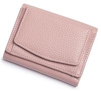 SCHLATUM Piccolo portafoglio da donna in vera pelle RFID blocco tre volte piccoli portafogli con bottone a pressione portamonete 7 carte solts, Rosa, 4 x 3.1 x 1 inches, moderno