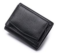 SCHLATUM Piccolo portafoglio da donna in vera pelle RFID blocco tre volte piccoli portafogli con bottone a pressione portamonete 7 carte solts, nero, 4 x 3.1 x 1 inches, moderno