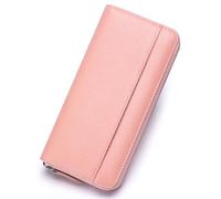 SCHLATUM Portafoglio lungo con cerniera per le donne in vera pelle RFID blocco grande capacità con portamonete finestra ID, Rosa, Continentale