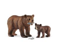 Schleich-2542473 2542473 Mamma Orsa Grizzly con Cucciolo (3), Multicolore, 42473