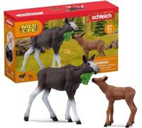 Schleich Action figure Alce con cucciolo 42629 – Wild Life, playset 3 pezzi, da 3 anni
