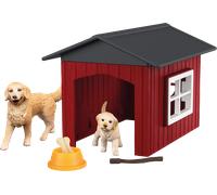 schleich 42722 Caseta de perro con Golden Retrievers , da 3 anni, FARM WORLD - playset, 9 pezzi