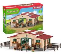 SCHLEICH FARM WORLD - 42195, Set da gioco da 96 pezzi per stalla di cavalli, set da gioco dettagliato e coinvolgente con 2 giocattoli per cavalli, statuetta del cavaliere e accessori della fattoria,