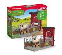 schleich 42724 Box para ponis con yegua Mustang, da 3 anni, FARM WORLD - playset, 19 pezzi