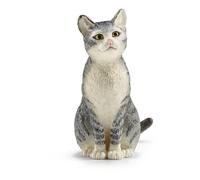 SCHLEICH Farm World Cat Sitting Toy Figure, Grey/White (13771)