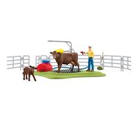 schleich FARM WORLD | Stazione di lavaggio mucche 42529 | 25 pezzi | Set da gioco dai 3 anni | set con personaggi, numerose funzioni e tanti accessori | figura animali della fattoria schleich