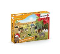schleich WILD LIFE 98272 Calendario dell'Avvento per bambini - Set di personaggi con figura d'avventura - con ippopotamo, ghepardo, lemuro, elefante, suricato, scienziato, a partire dai 3 anni in su