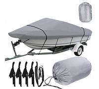 Schleuder Copertura Impermeabile per Barche, Copertura per Barca Forte Tessuto Oxford 420D Telo Copri Barca A Motore Adatto A Scafo A V, Tri-Scafo, Barca da Sci da Pesca,Grigio (11-13FT-V)