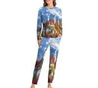 Schloss Neuschwanstein - Set pigiama da donna a maniche lunghe e pantaloni morbidi, 2 pezzi, Stile:, 4XL
