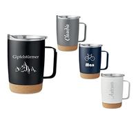 Schmalz® Tazza termica a doppia parete personalizzata RUBY in acciaio inox con incisione, tazza termica con coperchio, apertura per bere, fondo in sughero, 300 ml
