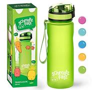 schmatzfatz Borraccia per bambini, impermeabile, 500 ml, senza BPA, a prova di perdite, frutta e infusore, apertura automatica con bottone, ideale per scuola, sport e asilo (verde)