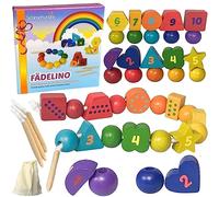 SCHMETTERLINE® Gioco di infilatura in Legno - Gioco di infilatura Montessori con 20 Grandi Perline in Legno e 4 Cordoncini - Gioco di abilità motoria per infilare Le Perline per Bambini dai 3 Anni