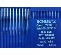 Schmetz, aghi per macchina da cucire industriale B-27/B-27 SES con punta a sfera(confezione da 10), incluso infila ago B-27 SES - 60/8 (Single Packet)