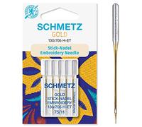 Schmetz - Aghi per macchina da cucire Schmetz (89 tipi, dimensioni a scelta), Single Packet, Gold Embroidery 75/11 + Threader