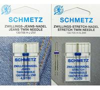 SCHMETZ, ago gemello Stretch per tessuti elasticizzati 4,0/75 mm e ago gemello per jeans 4,0/100 mm, sistema 130/705