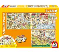 Schmidt 56582 Divertimento allo Zoo, puzzle per bambini con 3x48 pezzi