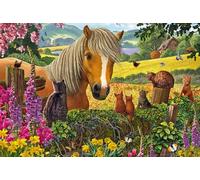 Schmidt Spiele 56526 Dolce visita al paddock, puzzle per bambini da 150 pezzi in cartone erba, Multicolore