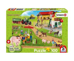 schmidt Puzzle Schleich fattoria con stalla 100 pezzi + figura Schleic