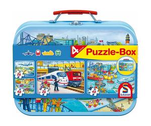 schmidt Puzzle Trasporto 4in1 in scatola di latta (26,26,48,48 pezzi)