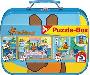 Schmidt Spiele 55597 "Die Maus"- Set Puzzle 2x26 e 2x48 pezzi [Valigetta in metallo]
