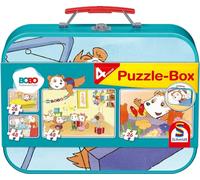 Schmidt Spiele 55892 Puzzle Bobo ghiro in valigetta di metallo, 2 x 26 e 2 x 48 pezzi, Multicolore, 148