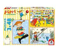 Schmidt Spiele 56445 Pippi Calzelunghe, faccio il mondo come piace a me, puzzle per bambini 3x48 pezzi