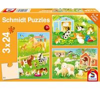 Schmidt Spiele 56518 Simpatici animali domestici, 3 x 24 pezzi, puzzle per bambini, Multicolore