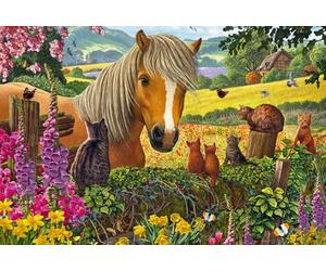Schmidt Spiele 56526 Dolce visita al paddock, puzzle per bambini da 150 pezzi in cartone erba