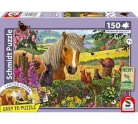 Schmidt Spiele 56526 Dolce visita al paddock, puzzle per bambini da 150 pezzi in cartone erba, Multicolore