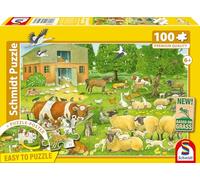 Schmidt Spiele 56528 Animali fattoria, puzzle per bambini da 100 pezzi in cartone d'erba, Multicolore