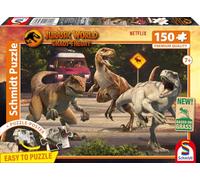 Schmidt Spiele 56562 - Puzzle da 150 pezzi, motivo: Jurassic World, attacco dei velociraptor, multicolore
