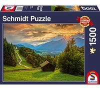PUZZLE PAESAGGI SCHMIDT SUNSET OVER THE MOUNTAIN VILLAGE OF WAMBERG 1500 PZ