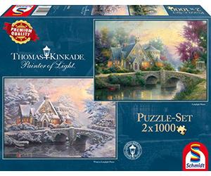 Schmidt Spiele 59468 Thomas Kinkade, Winter in Lamplight Manour, puzzle da 2 x 1000 pezzi