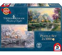 Schmidt Spiele 59468 Thomas Kinkade, Winter in Lamplight Manour, puzzle da 2 x 1000 pezzi, Multicolore