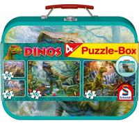 Schmidt Spiele Dinos, Puzzle-Box in Scatola di Metallo, 2 x 100, 2 x 60 Pezzi - 1 pz.