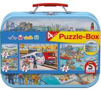 Schmidt - Puzzle 4v1 Doprava contro plechovom kufríku - 100 Pezzi
