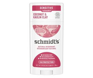 SCHMIDT'S Deodorante stick per pelli sensibili caolino + noce di cocco, 100% di origine naturale, efficacia 24h, 58 ml, 75 g