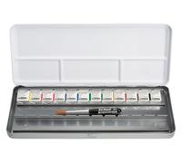 Schmincke AKADEMIE 75 775 097 - Scatola di colori ad acquerello, assortimento base 12 x 1/2 ciotole + pennello